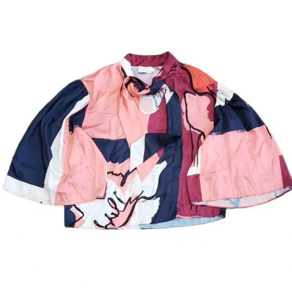 Tanya Taylor Pink Floral Satin Tie Front Avril Blouse S - Picture 2 of 6